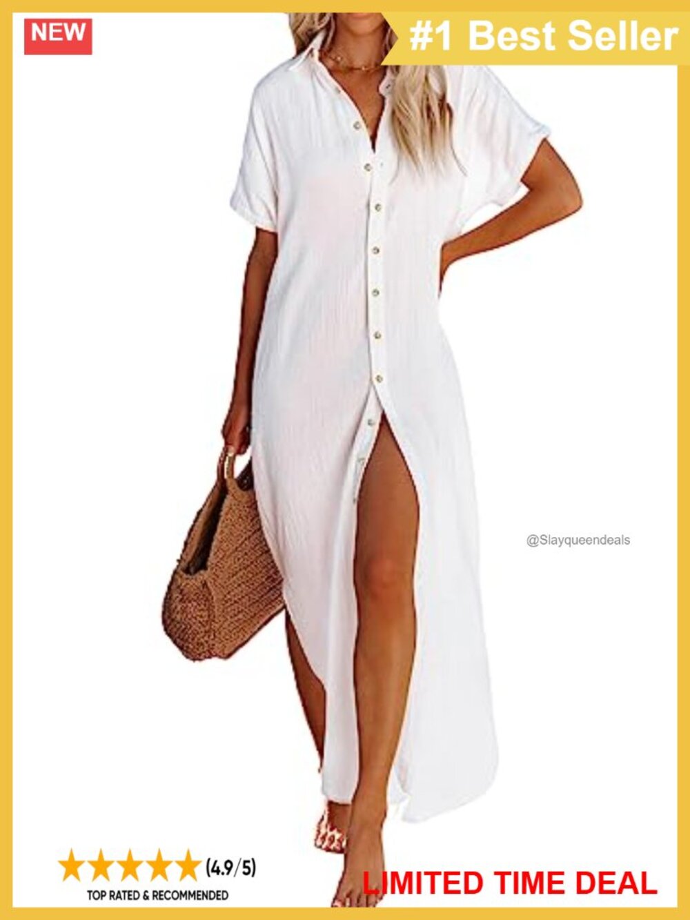 100% Cotton Long Button Down Swimsuit Cover Up Beach Cardigan Dress